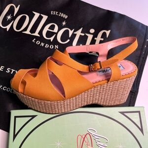 Chic Mustard Yellow Espadrille Wedges - Brand New, Size 10 (Collectif)